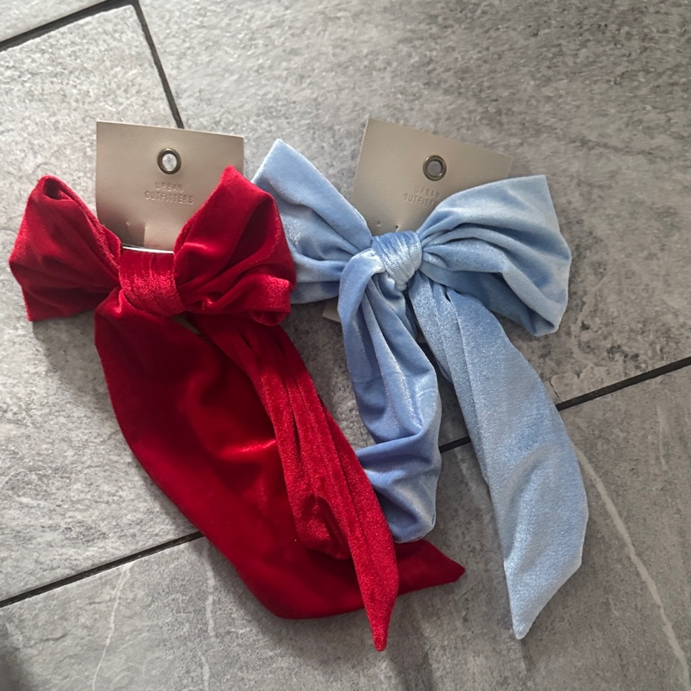 Red and Blue Velvet Hair Bows